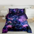 thumbnail image 2 of jejeloiu Rustic Lotus Leaves Full Comforter Set,Purple Dragon Universe Starry Sky,Microfiber Reversible Decor For Kids,3-Piece, 2 of 8