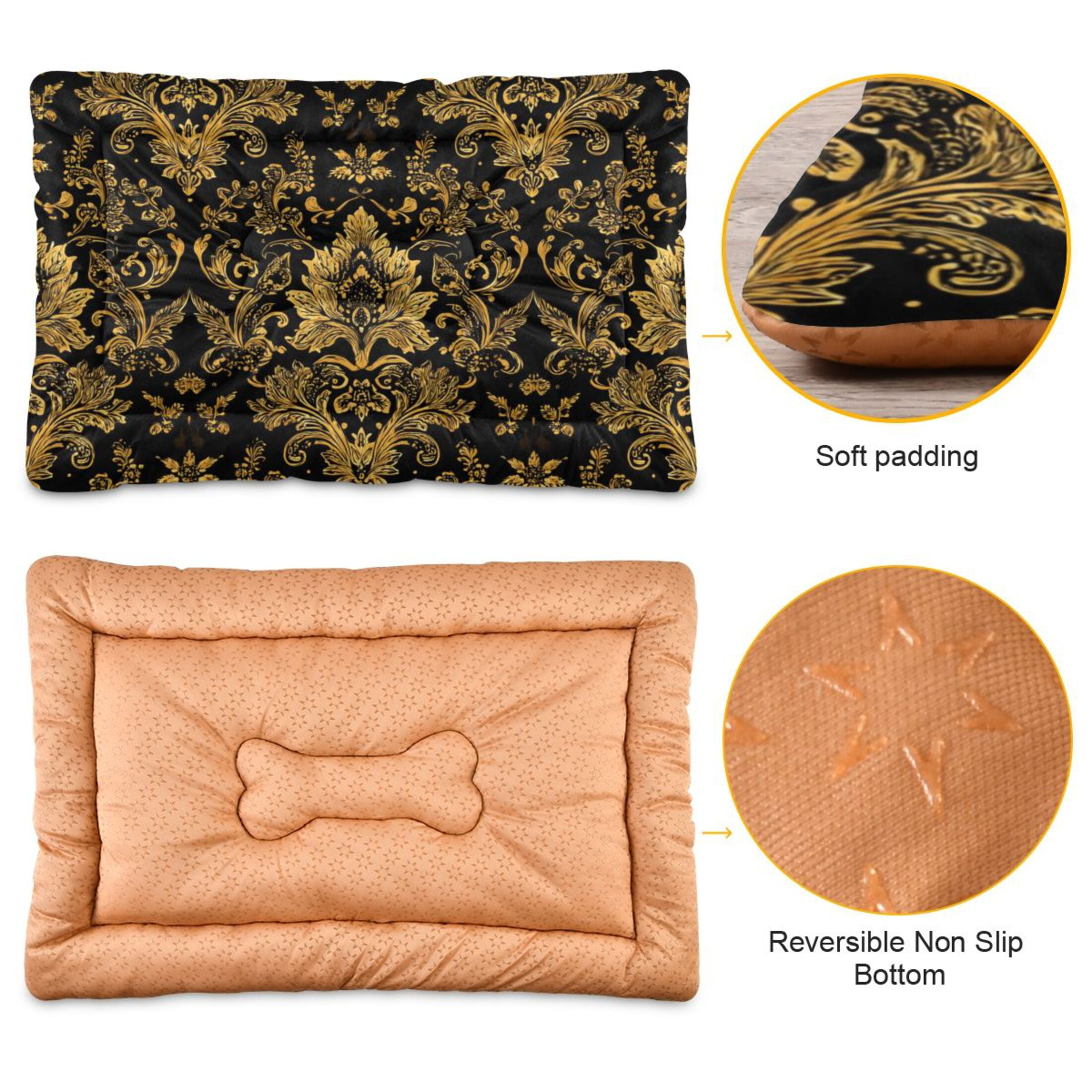 Cozy Mat Pet Bed Indoor Outdoor Warm Soft For Cat Dog Puppy(S/M) Black&gold Baroque