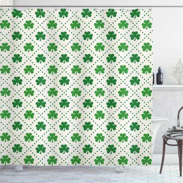 SPXUBZ Irish Shower Curtain, 4 Leaf Shamrock Clover Flowers Dotted