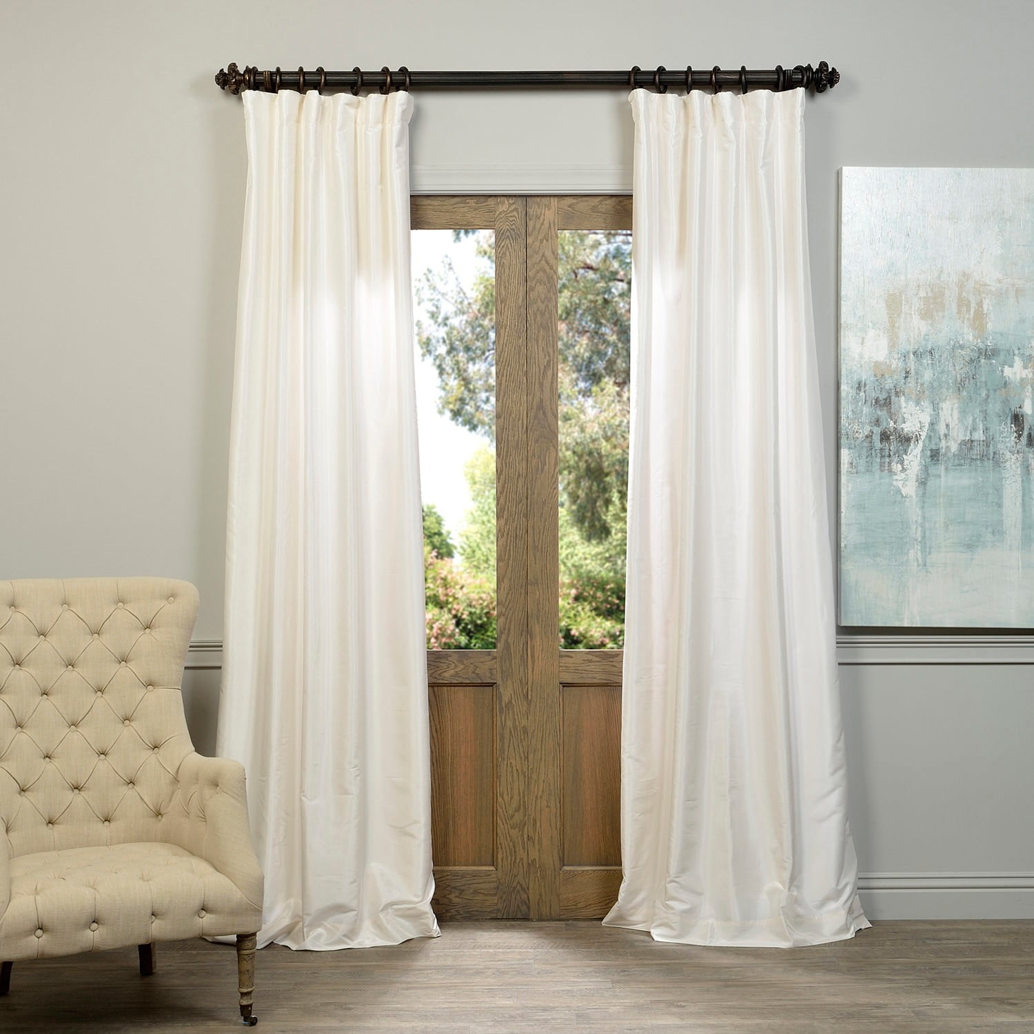 Off White Vintage Textured Faux Dupioni Silk Curtain