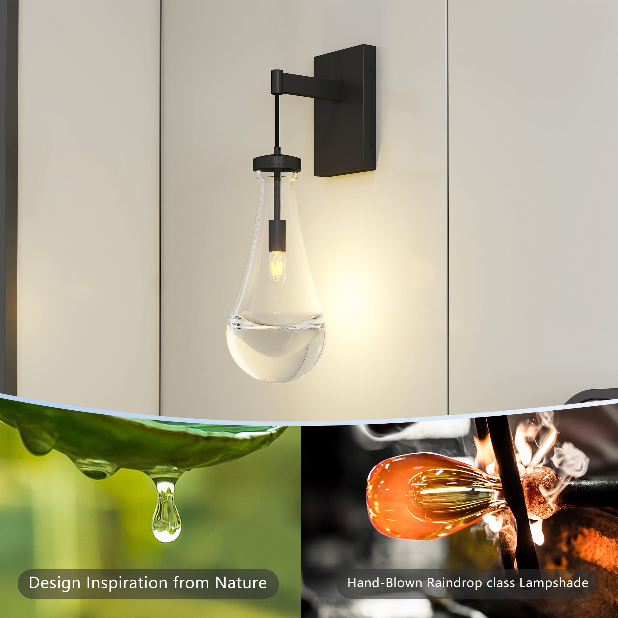 Black Modern Wall Sconces with Clear Glass, Wall Mounted Light Fixture for Living Room, Hallway, Reception Desk, Bathroom - Walmart