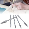 thumbnail image 3 of Juego de 5 brocas de tres hojas para tallado de madera, cabezal de taladro eléctrico, cabezal de corte para tallado y grabado, fresa para carpintería en casa y taller (plata, 3 mm), 3 of 6