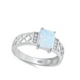 thumbnail image 4 of Rectangle White Simulated Opal Filigree Ring .925 Sterling Silver Band CZ Jewelry Female Size 8, 4 of 4