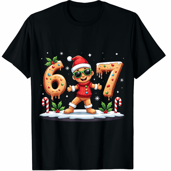 Funny Gingerbread Six Seven 67 Ice Cream Drip Christmas T-Shirt for Men and Women