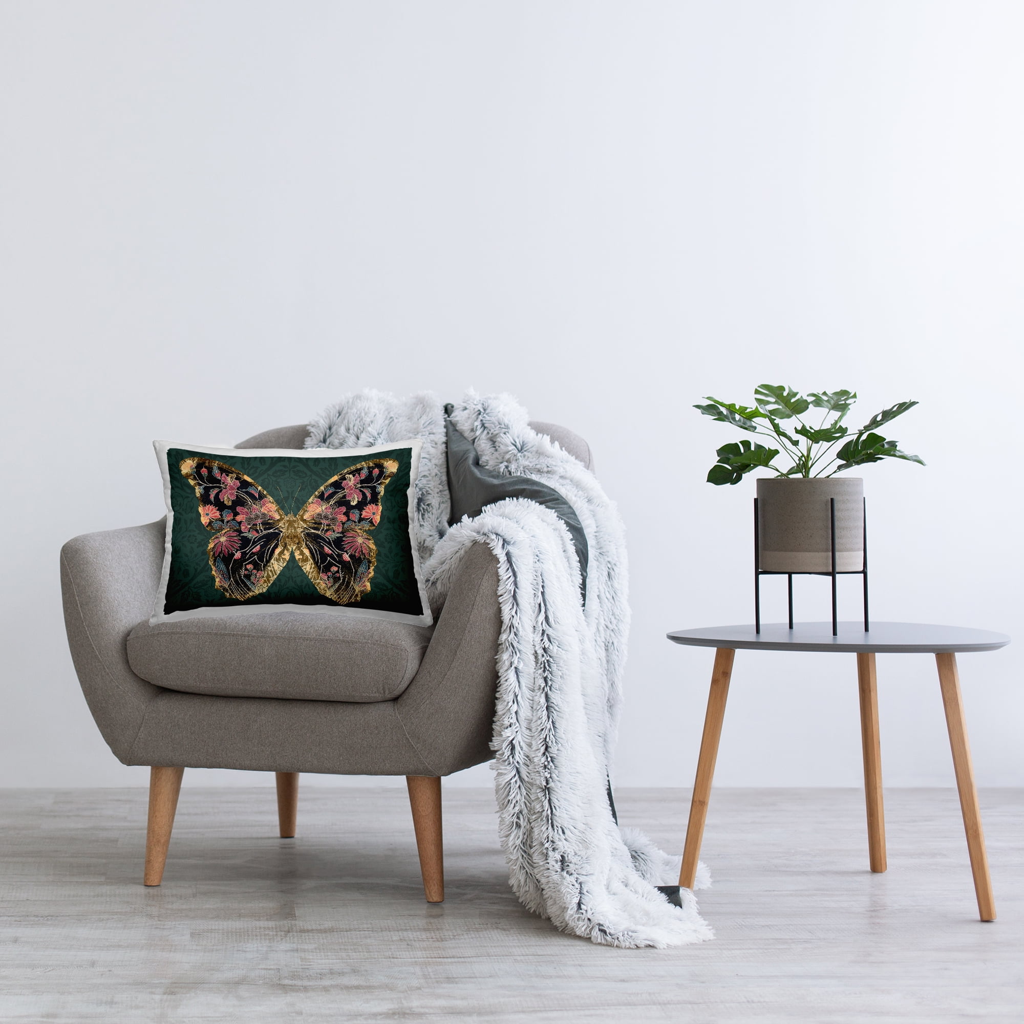 Stupell Industries Ornate Pattern Butterfly Decorative Printed Throw Pillow Design by Victoria Barnes .