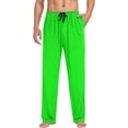thumbnail image 4 of FREEAMG Men's Pajama Bottoms Plain Neon Green Solid Color Drawstring Lounge Pants Soft Sleepwear Separate Bottoms for Men, 4 of 6