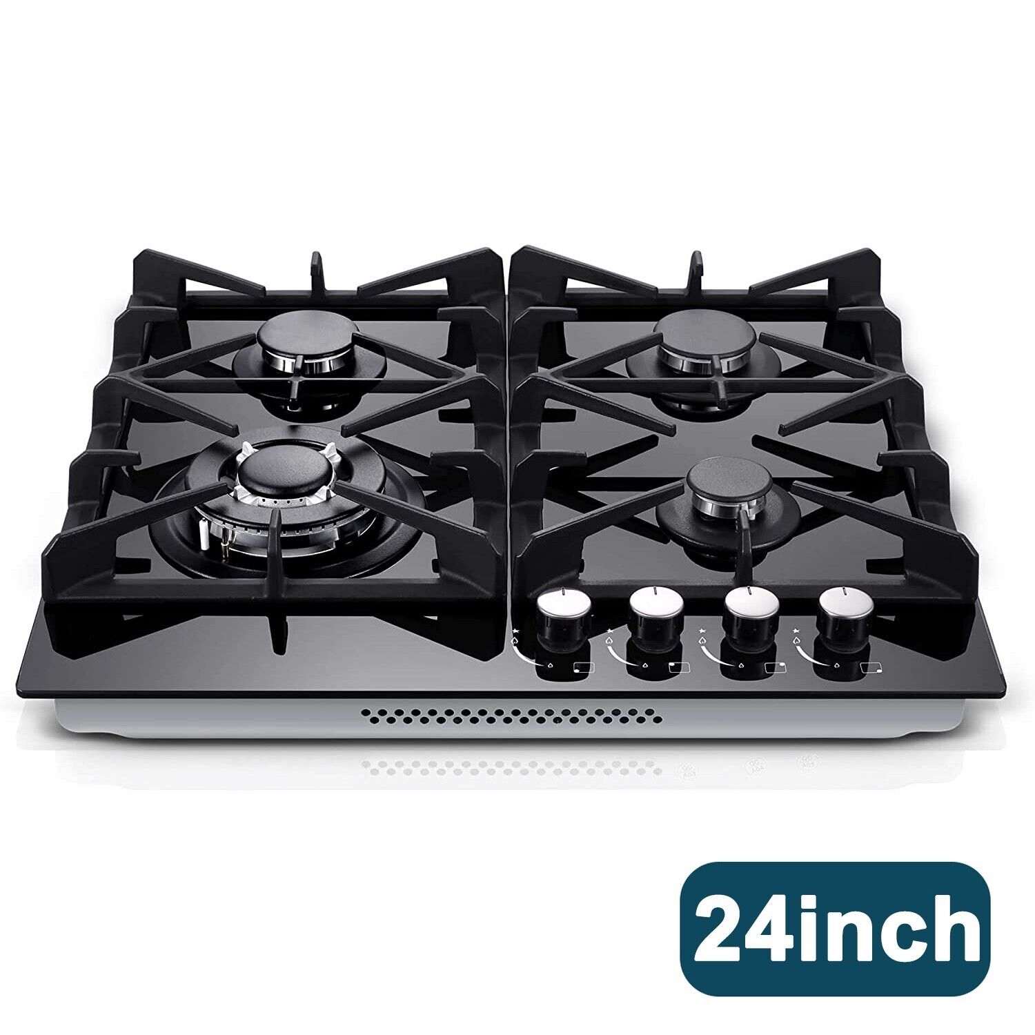 24" Kitchen Built-in Gas Cooktop 4 burners NG/LPG Stainless Steel Tempered Glass