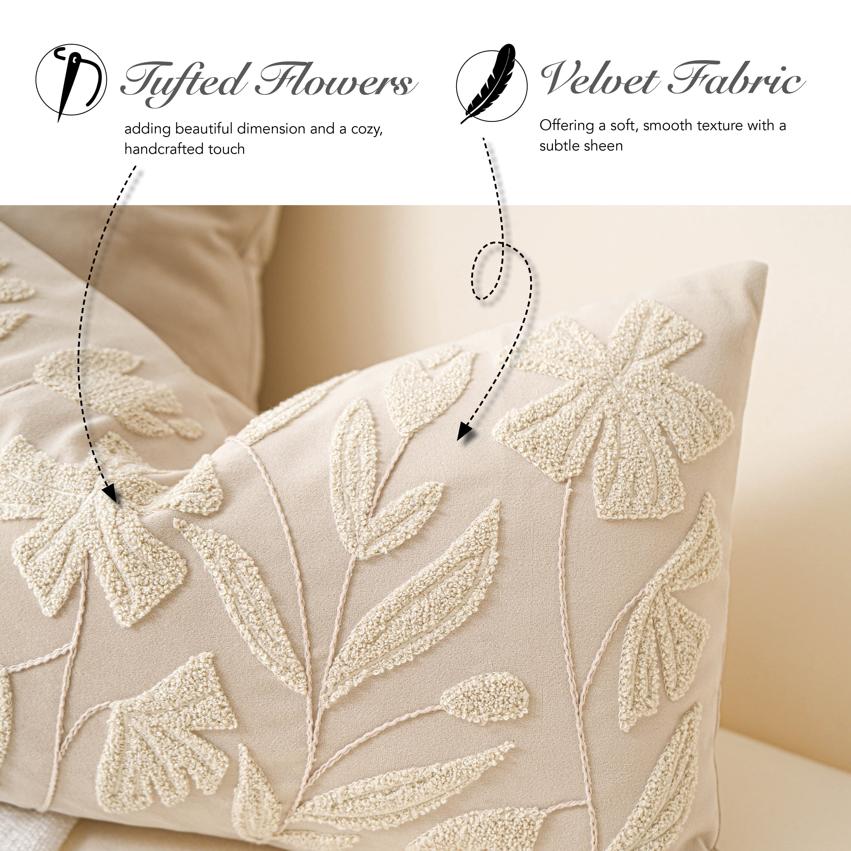 BlissBlush Light Beige Velvet Decorative Long Lumbar Pillow Cover 14x36, Neutral Floral Soft Body Pillow for Bed, Accent Lumbar Throw Pillow for Bedroom, Modern Farmhouse Textured Pillowcase