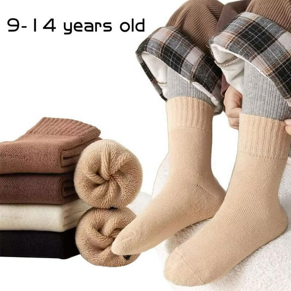 Thick Warm Kids Socks 5-Pack Ultra Soft Cotton Terry Crew Socks Hypoallergenic Non-Slip Cuff Machine Washable For Cold Weather