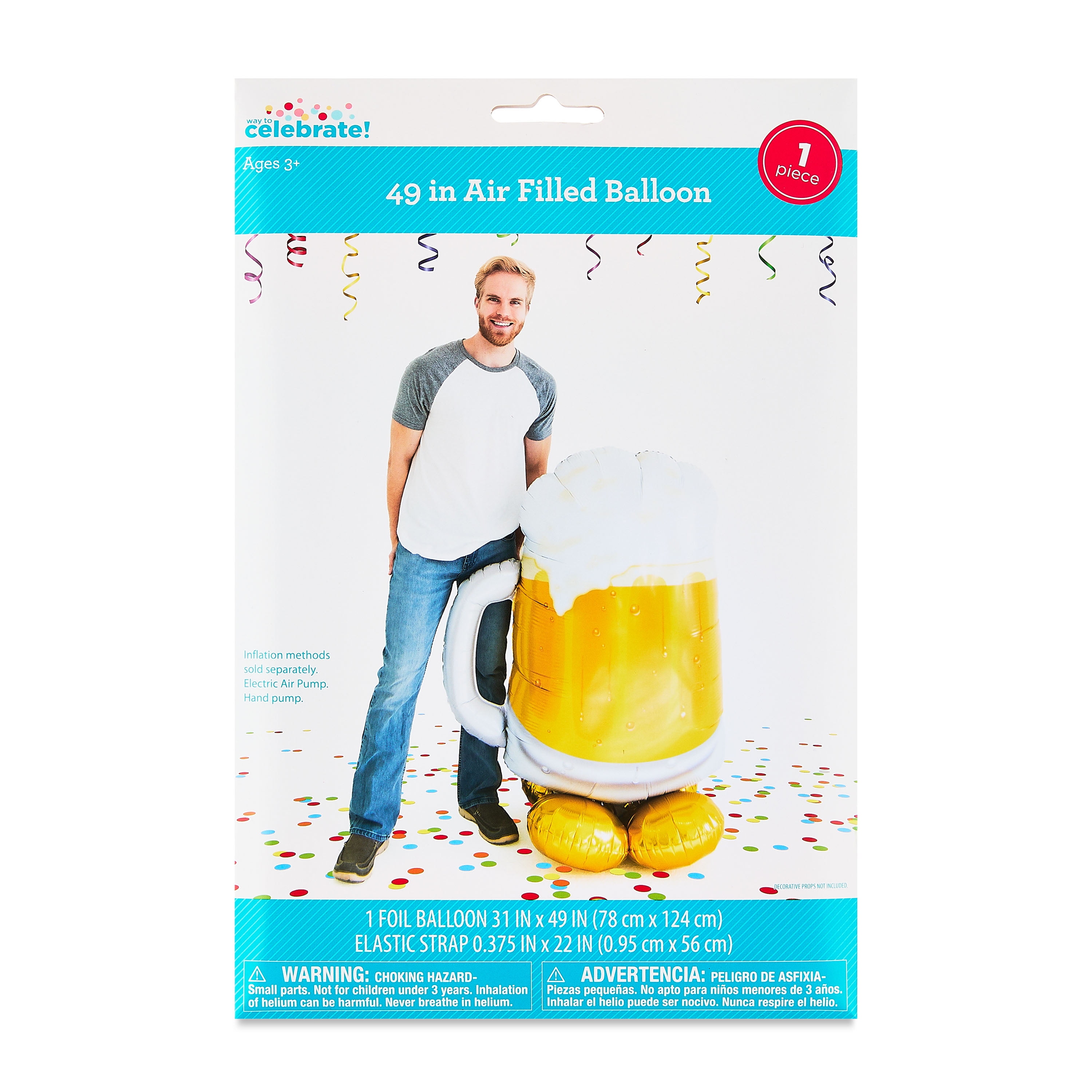 49" Multicolor Air-Filled Beer Mug Balloon, by Way To Celebrate