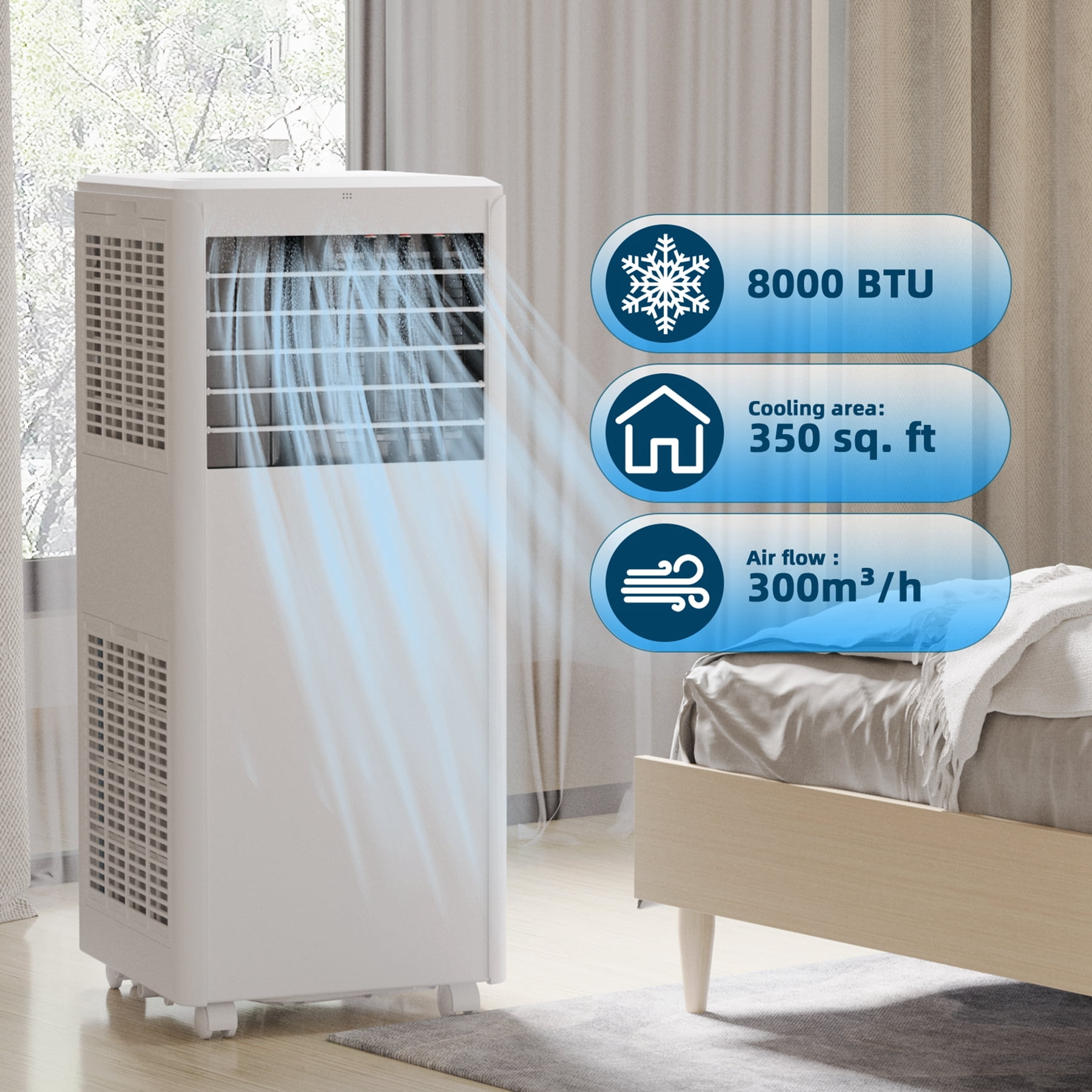 Aoile Portable AC Unit 5000 BTUs (8000BTU ASHRAE) 3-In-1 Portable Air Conditioner with Window Kit Cools Rooms up to 350 Sq.Ft