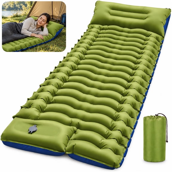 EHXS Camping Sleeping Pad with Built-In Foot Pump & Pillow, 3.1 in Thick Inflatable Sleeping Mat, 76.8 x 27.6 in Camping Mattress Pad, Green