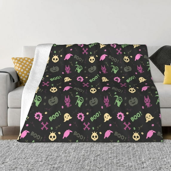 XMXT Throw Blanket, Halloween Cartoon Ghost Patterns Machine Washable Blankets for Sofa, 50 x 40 inches