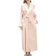 Unisex Long Robe Bathrobe Salon Winter Autumn Casual Warm Nightgown Skin-friendly Sleepwear Breathable Elastic Housecoat Pink XL