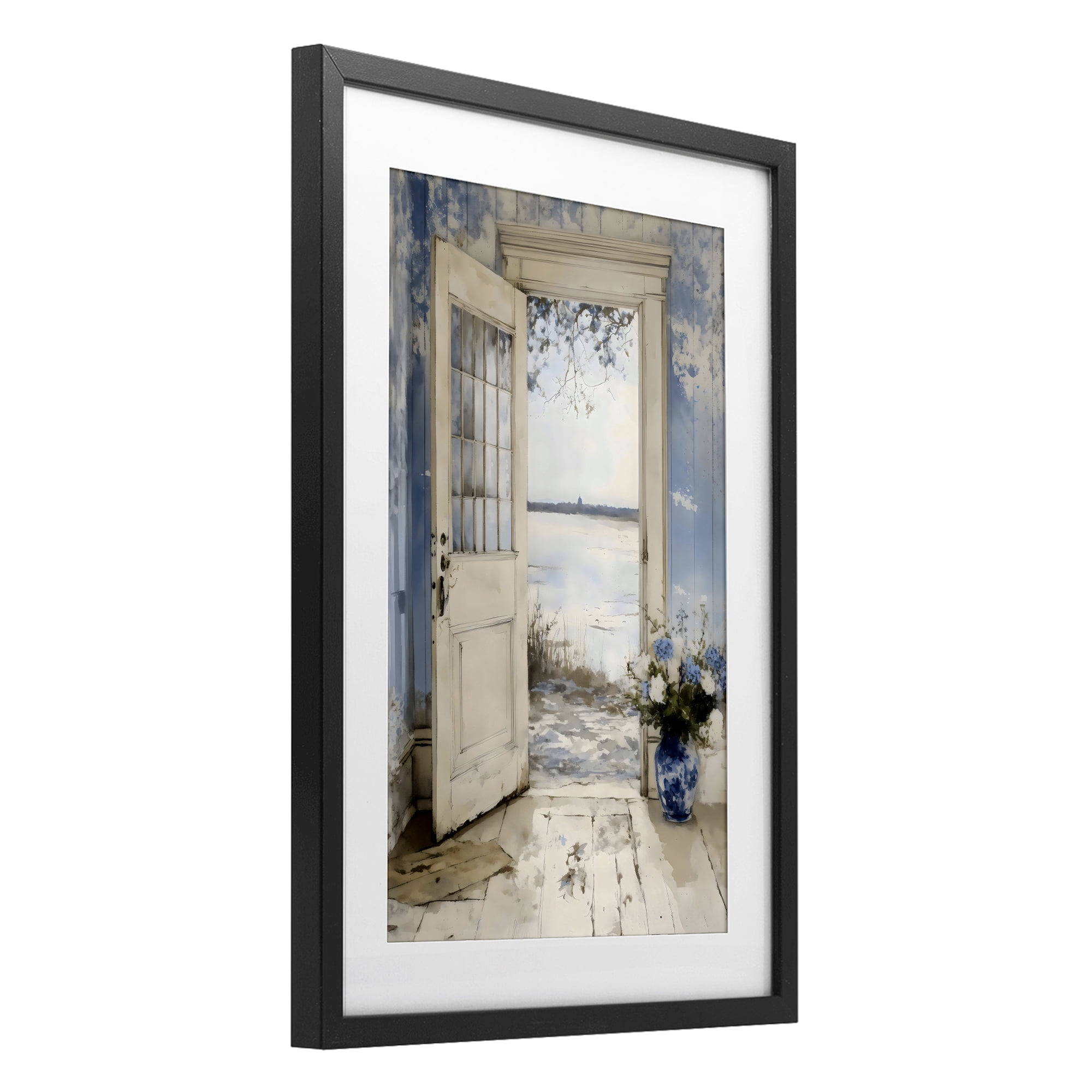 Stupell Industries Blue Country Cottage Doorway Black Framed Print Under Glass, design by LSR Design Studio