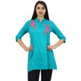 thumbnail image 4 of Phagun Women's 3/4 Sleeve Turquoise Cotton Modal Rose Embroidered Tunic Top-14, 4 of 9