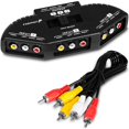 thumbnail image 1 of Fosmon A1602 Divisor RCA con caja de interruptor RCA de audio y vídeo de 3 vías + cable RCA para conectar 3 dispositivos de salida RCA a su televisor, 1 of 5