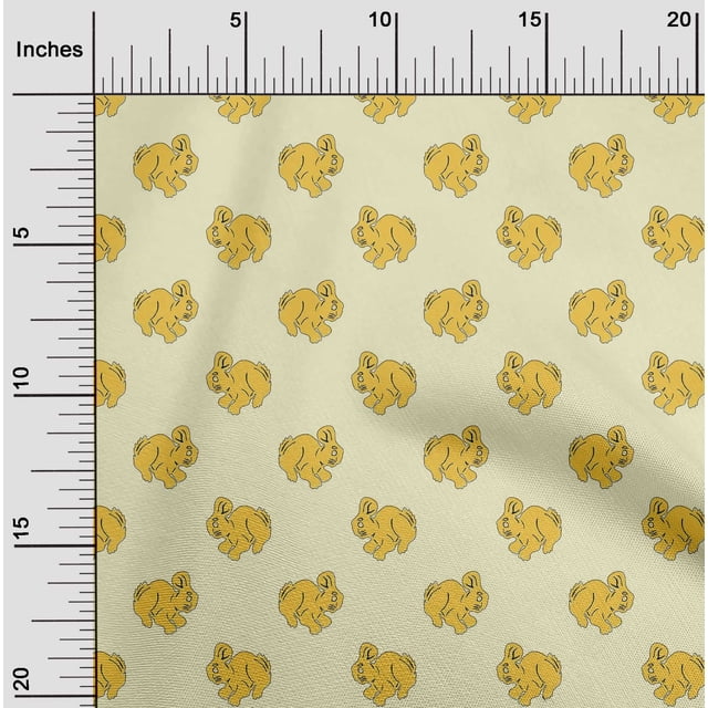 oneOone Tissu Tabby en Soie Imprimé Bloc de Lapin 1 Yard 42 Pouces de Large