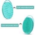 thumbnail image 3 of 2 Pack Silicone Body Scrubber, 2 in 1 Bath and Shampoo Brush, Soft Silicone Loofah for Sensitive Skin, Double-Sided Body Brush for Men Women, Lathers Well, Gentle Exfoliating (Blue, Green), 3 of 5