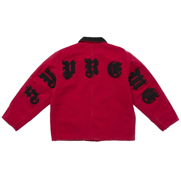 Supreme Men's Old English Canvas Work Jacket Red, from Supreme Men's Old English Canvas Work Jacket Red, from