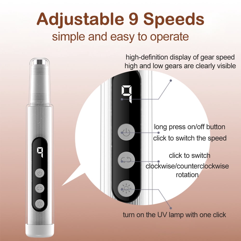 Professional Nail Lathe Rechargeable Nail Drill with UV Lamp Electric Nail File Manicure Machine 18000 rpm