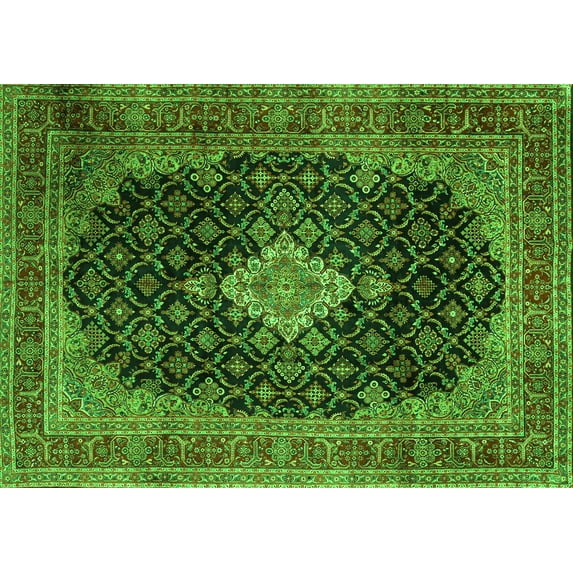 Ahgly Company Indoor Rectangle Medallion Green Traditional Area Rugs, 5' x 7'