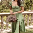 thumbnail image 4 of Vestido Largo Vestidos de playa para mujer Elegante Floral Cuello cuadrado Split Boho Vestido (Verde M) Ygjytge para Mujer Verde T M, 4 of 7