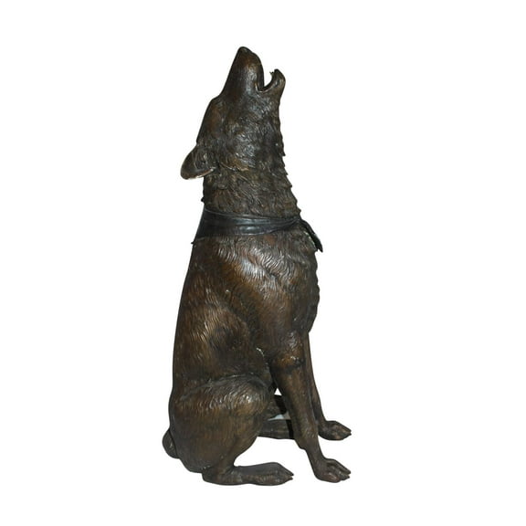 Howling Wolf Bronze Statue -  Size: 16"L x 20"W x 37"H.