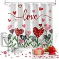thumbnail image 4 of Valentine's Day Shower Curtain Set, Red Love Heart Leaves Fabric Bathroom Curtain with Hooks, Waterproof, 47x71 Inches, Bath Tub Decor for Farmhouse, 4 of 9