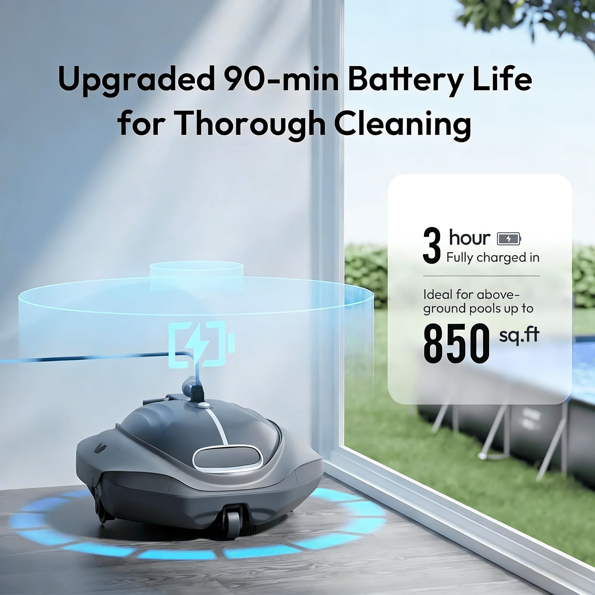 Bubot 300P Cordless Automatic Pool Cleaner Robot – Powerful Pool Vacuum with Superior Suction, DirtLock Tech, Self-Parking, LED Indicator, Fast Charging