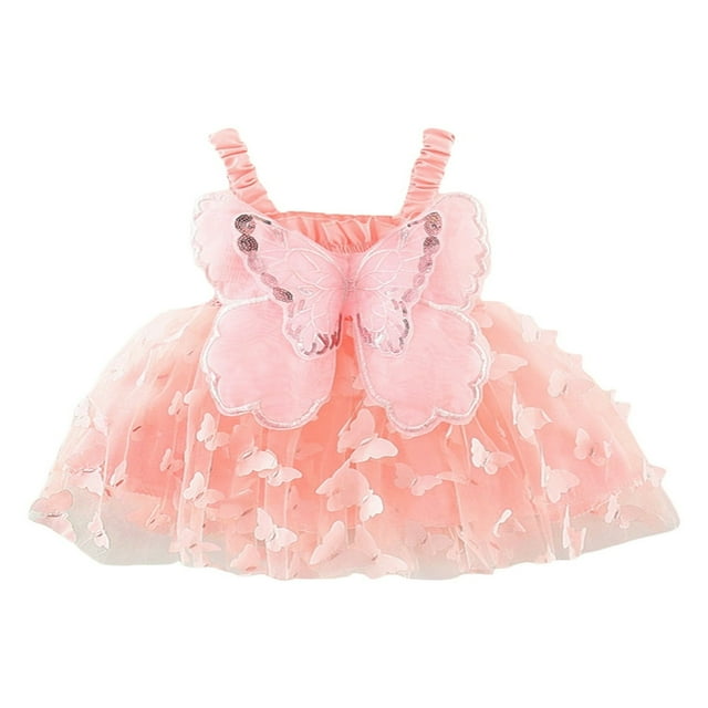 Bébé Filles Robe 3D Papillon Ruché Sans Manches Couches Robe Cami Été Vêtements Décontractés Robe Princesse