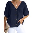 thumbnail image 1 of Camisa Sexy Cuello en V de Color Liso de Manga Corta con Botones Casual para Mujer A-Azul CH A-Azul CH Xishao ropa, 1 of 2