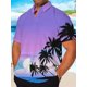 thumbnail image 3 of Camisa estampada para hombre con estampado morado de Hawaii para fiesta en la playa, camisa hawaiana de verano con botones y manga corta, estilo callejero, palmeras, 3 of 5
