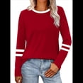 thumbnail image 3 of Camisas de Larga para Mujer, Blusas Casuales con Bloques de Color, Conjuntos de Otoño, Camisetas Básicas, Ropa de Moda Rojo S, 3 of 6