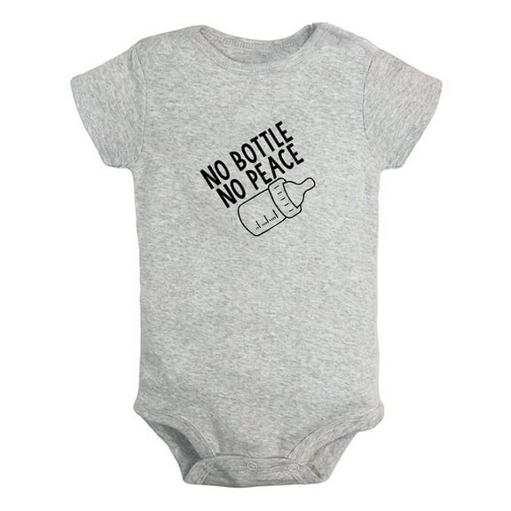 No Bottle No Peace Funny Rompers For Babies, Newborn Baby Unisex Bodysuits, Infant Jumpsuits, Toddler 0-24 Months Kids One-Piece Oufits (Gray, 0-6 Months)