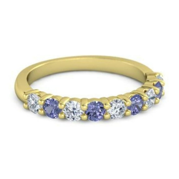 925 Sterling Silver Round 2.5MM White Cz Tanzanite Eternity Yellow Plated Ring