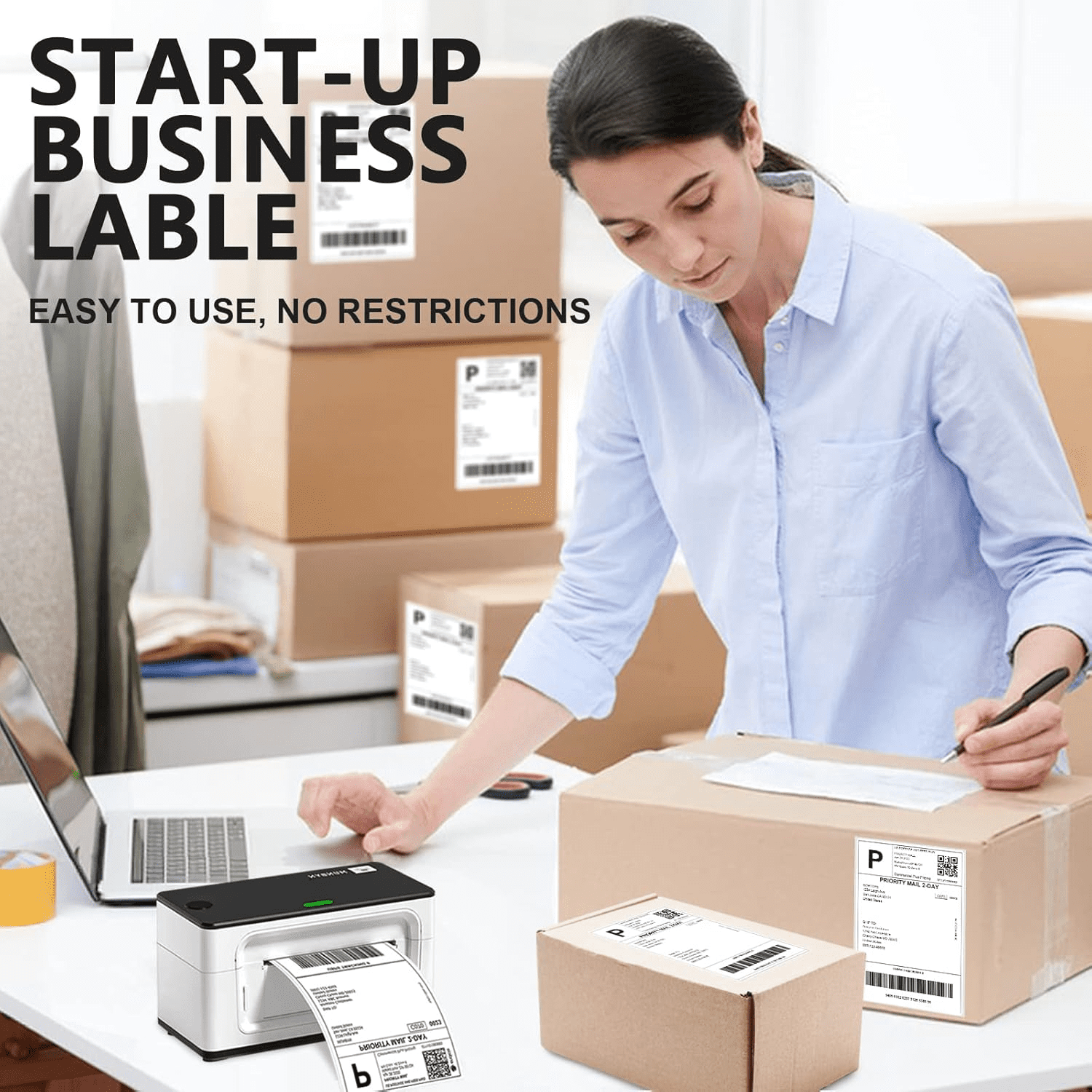 4 x 6 Direct Thermal Labels（6000 Labels）FanFold Perforated Labels ,Premium Adhesive Shipping Labels for Most Direct Thermal Printers