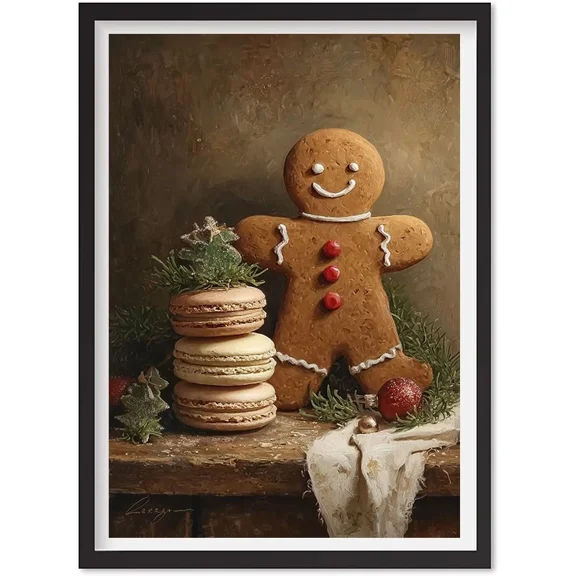 Gingerbread Man Printable Wall Art, Vintage Christmas Kitchen Poster, Matte Canvas Stretched, Posters for Room Bedroom Living Room Bathroom Wall Decor, Posters & Art Prints, Gift.
