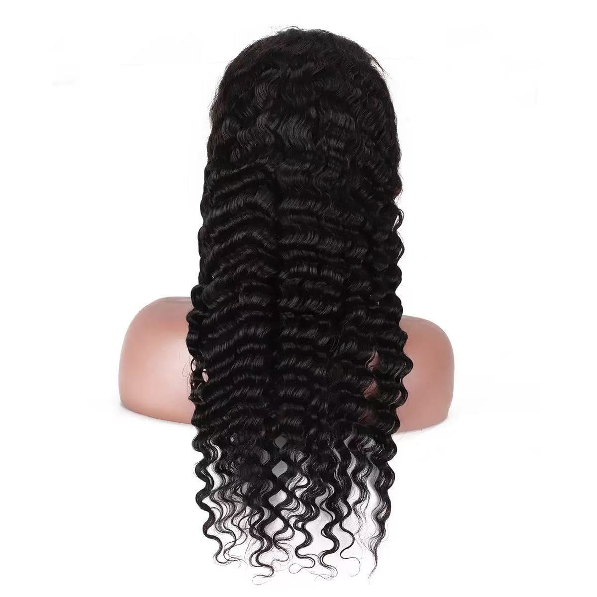 LEMENTINE 13x4 Full Frontal Lace Glueless Deep Wave 200% High-Density Pre-Plucked Human Hair Wigs Long Hair from 18inch to 30inch with Natural Color