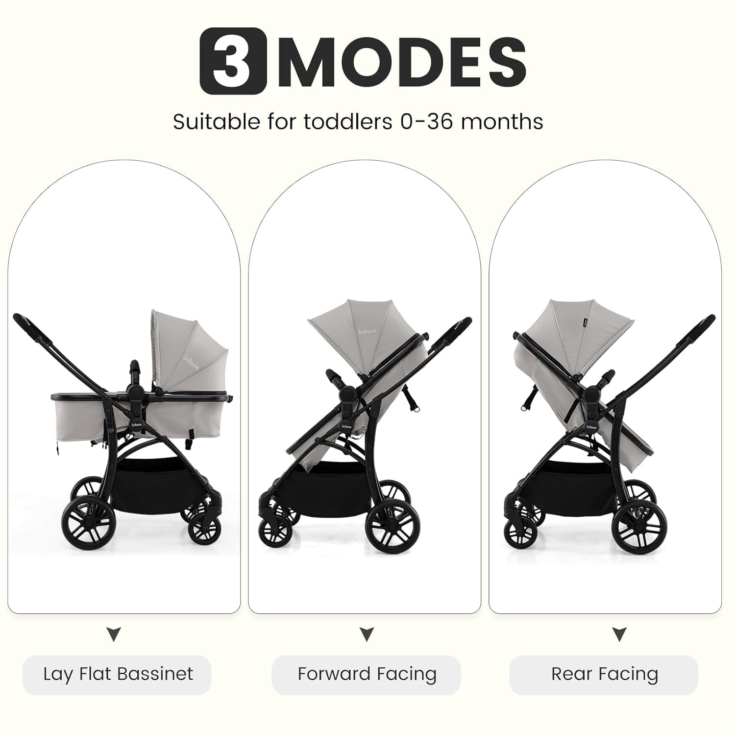 INFANS 2 in 1 Baby Stroller, Convertible Stroller with Bassinet Reversible Seat Adjustable Backrest Canopy One Hand Fold, Compact Toddler Pushchair for Kids Infants Newborns 0-36 Months