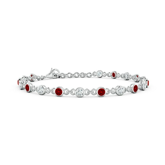 ANGARA Bezel-Set Round Lab Grown 1.35 Ct Ruby and Diamond Tennis Bracelet for Women in 14K White Gold (Size-3mm) | July Birthstone, Anniversary, Jewelry Gift for Women | Lab-Grown Ruby Bracelet