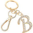 thumbnail image 1 of Womens Gold Plated Alloy Car Key Ring with Crystal Rhinestone Alphabet Initial Letter Keychain, 1 of 3