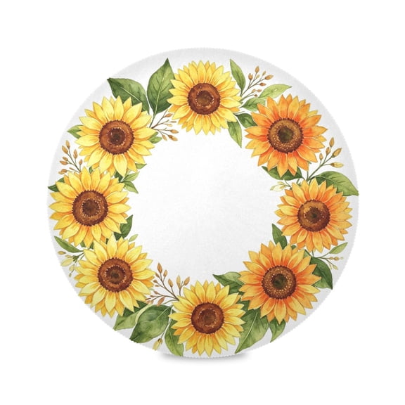 15" Sunflower Wreath Printed Round Placemats Set of 1 Heat Resistant Table Mat for Kitchen for Party Deco
