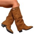 thumbnail image 5 of RotHome Women Thigh High Boots Wide Calf Chunky High Heel Pointed Toe Fold Over Boot Fashion Fall Winter Tall Pull On Knee High Boots for Women, 5 of 9