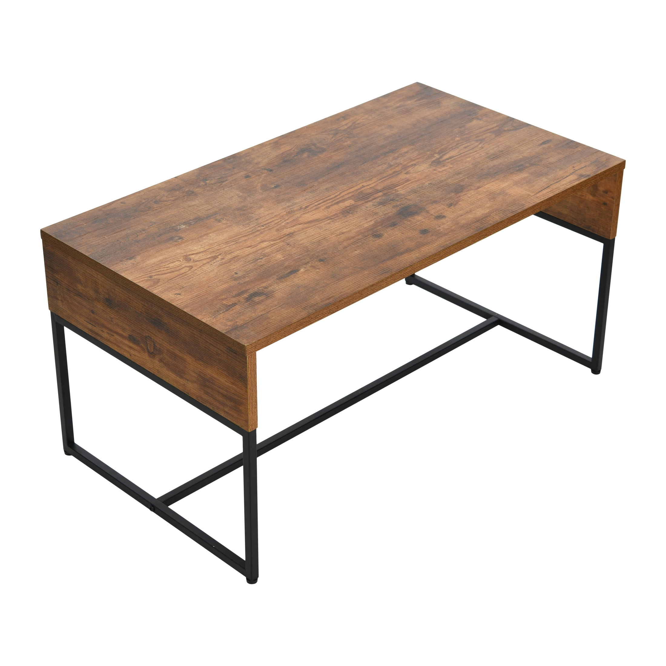 Household Essentials Wrap Rectangular Coffee Table Rustic Hickory Wood Grain and Black Metal