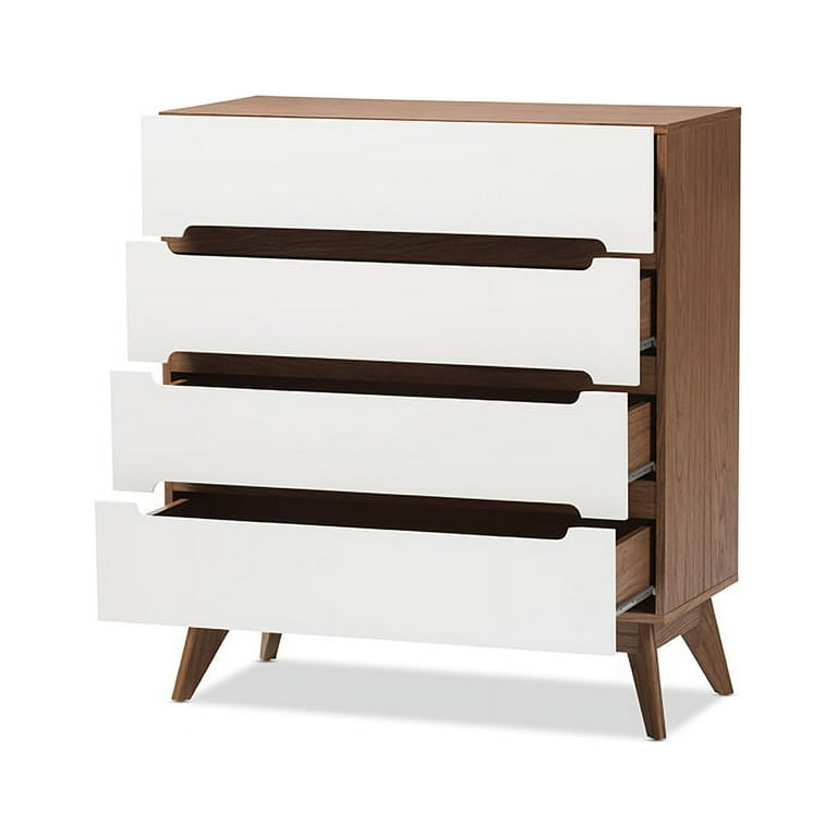 Baxton Studio Calypso Mid-Century Modern White and Walnut Wood 4-Drawer Storage Chest Baxton Studio Calypso Mid-Century Modern White and Walnut Wood 4-Drawer Storage Chest