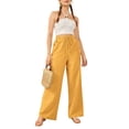 thumbnail image 2 of Women's Pants Casual Elastic High Waisted Wide Leg Pants Yellow S Palazzo Pants with Pockets, 2 of 5
