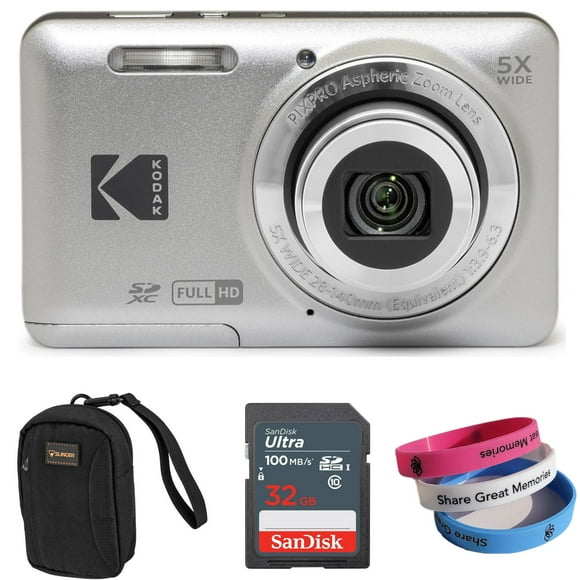 KODAK PIXPRO FZ55-RD 16MP Digital Camera (SILVER) 5X Optical Zoom 28mm Wide Angle 1080P Full HD Video 2.7" LCD Vlogging Camera with SD Card and Camera Bag and Bonus Wrist Band
