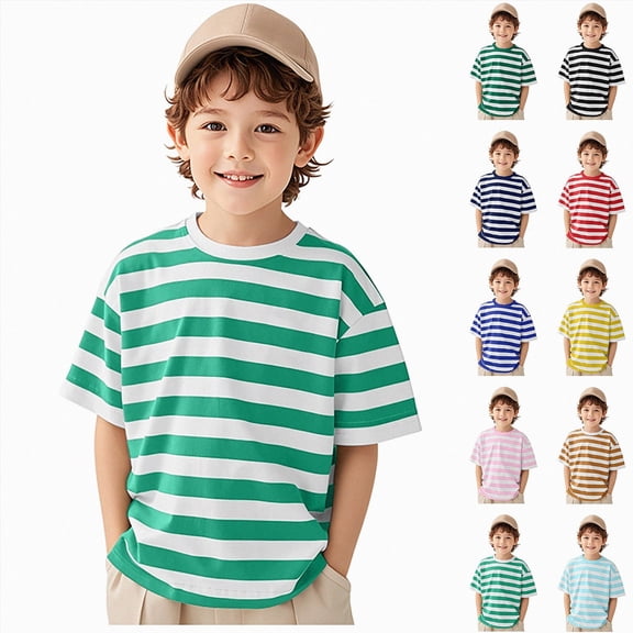 Splozh Toddler Boy Shirts 1-14 Years Fashion Cotton Casual Striped Summer Cute Basic Short Sleeve T-Shirt Boys Tops Toddler Boy Clothes Pink,3-4 Years