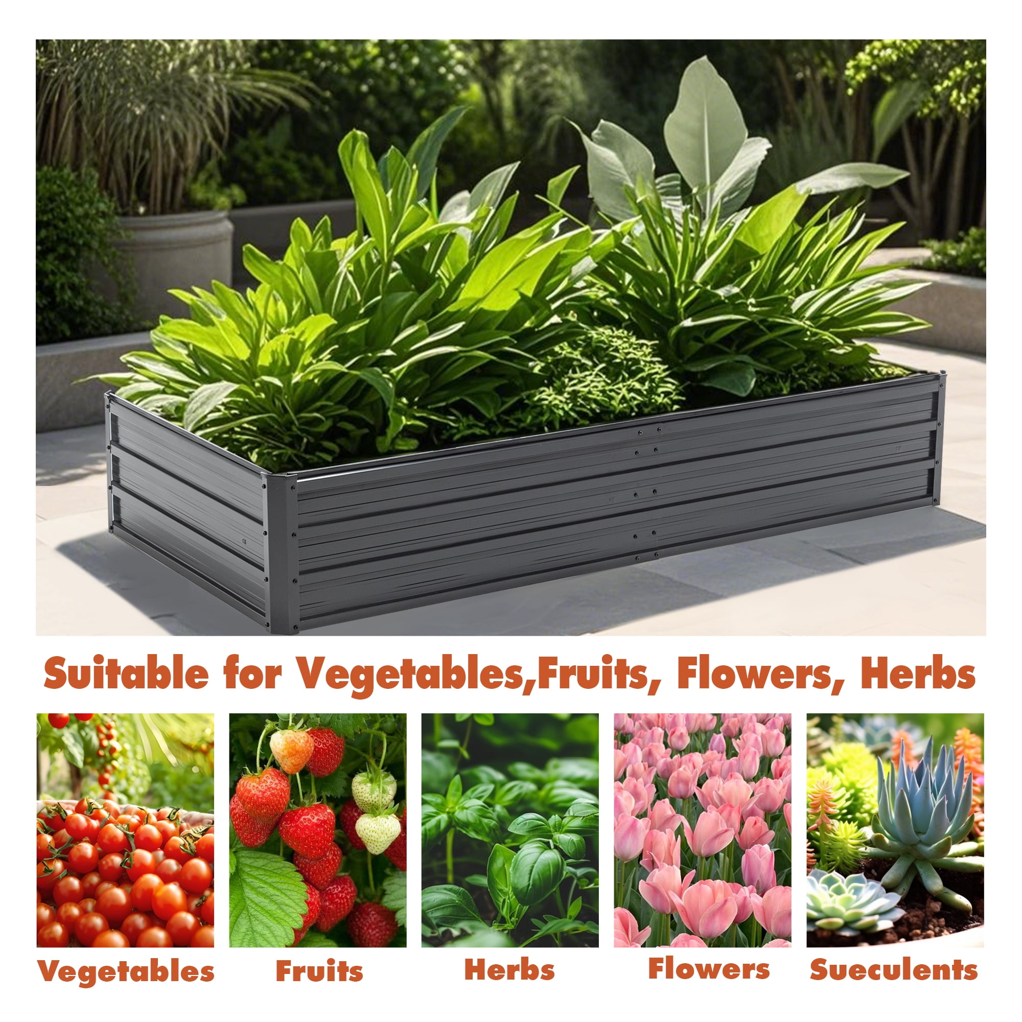 MAYEERTY 6x3x1FT Galvanized Raised Garden Bed, Reinforced Rustproof Metal Planter Box for Outdoor Vegetable Flower Herb